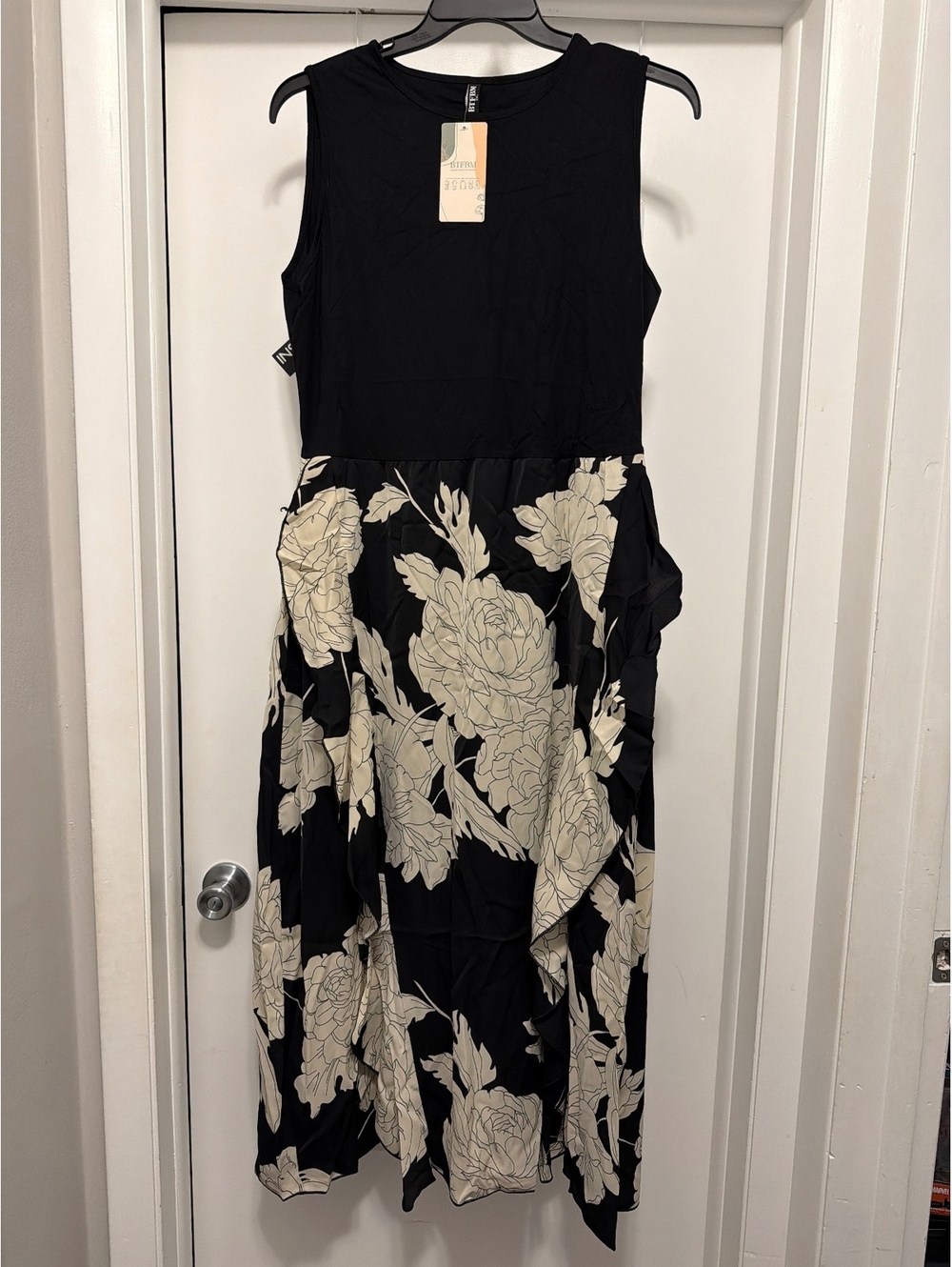 BTFBM Black and Cream Floral Sleeveless Maxi Dress XXL